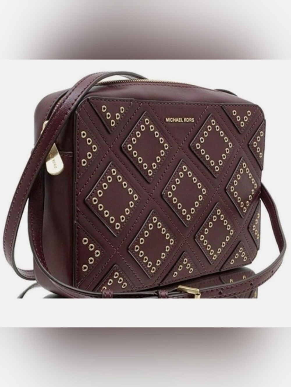 MICHAEL KORS Plum/Wine Quilted Eyelet Crossbody Bag